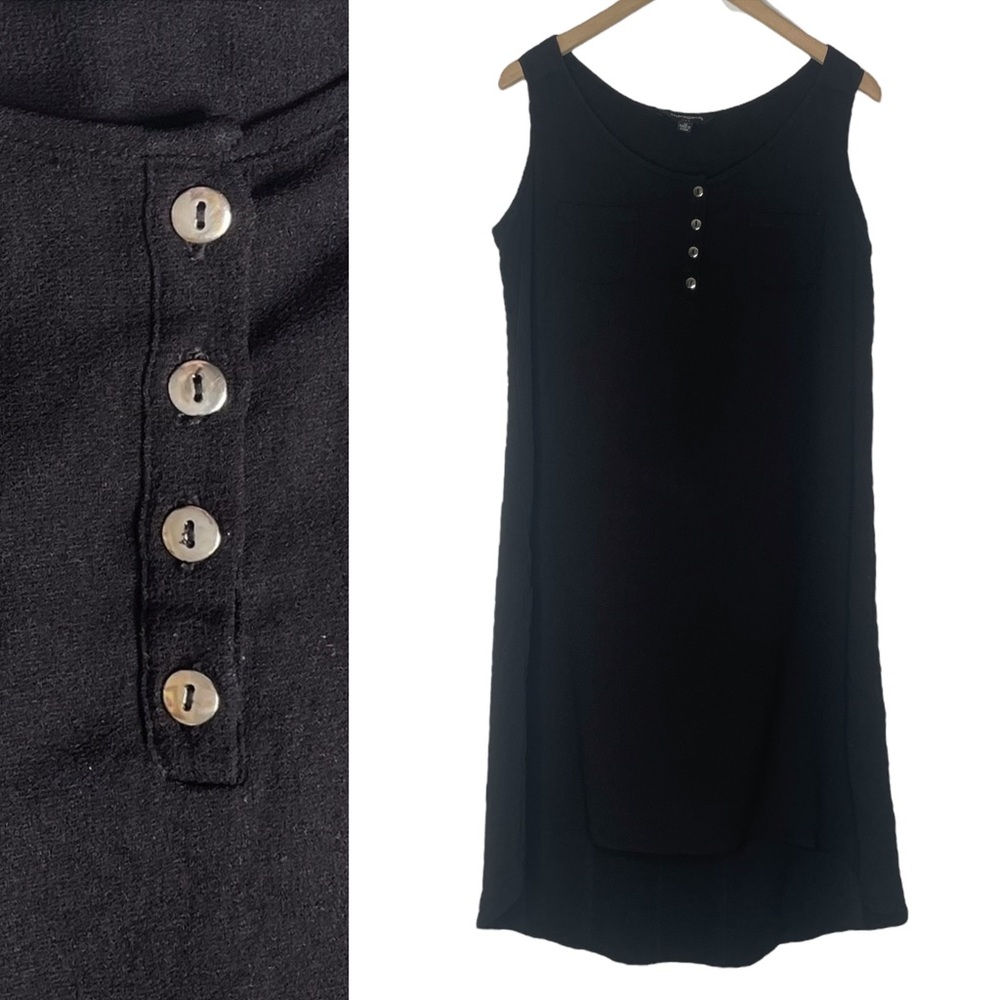 Sharagano Black Tank Dress Size 10 A-Line Henley Minimalist Beach Classic Preppy